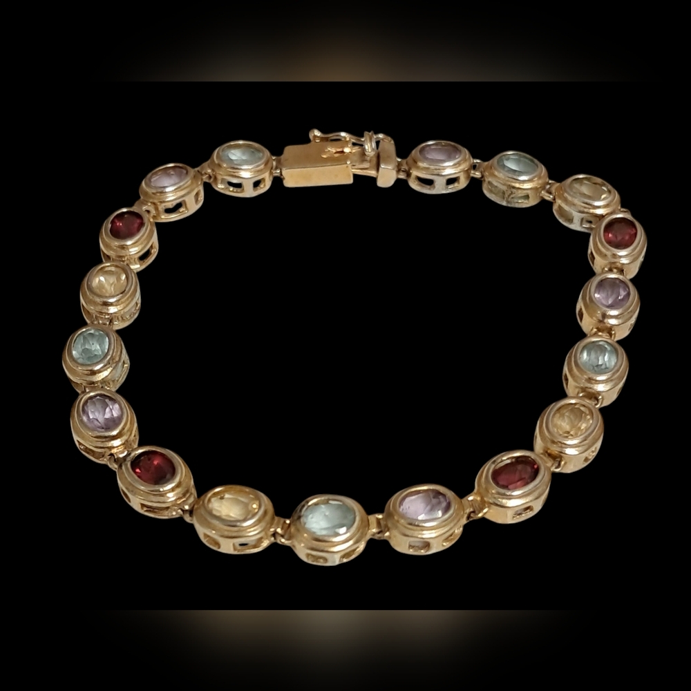 VINTAGE FILENE'S MATCHING MULTI GENUINE GEMSTONE EARINGS AND BRACELET SET - Picture 8 of 12